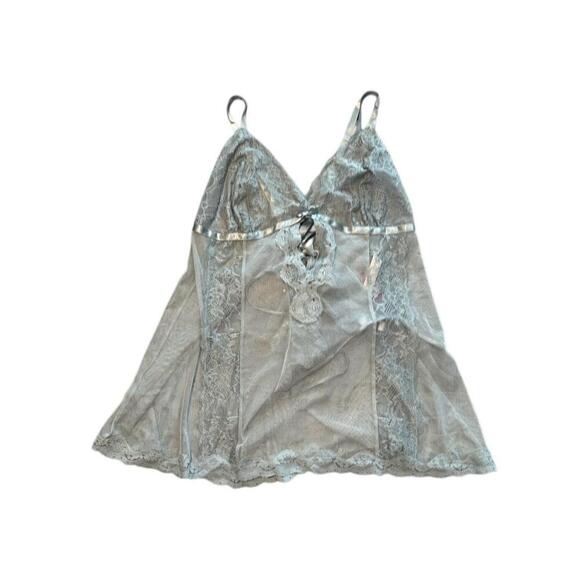 Adore Me Other - NWT Adore Me Blue Grey Lace Sheer Babydoll Lingerie Set Women’s Size 1X
